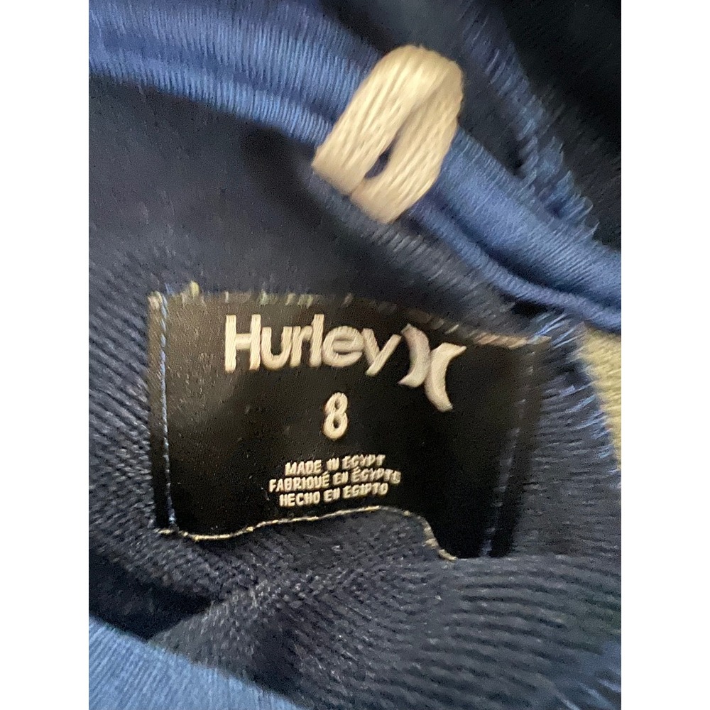 Hurley Boys Blue Gray Raglan Graphic Logo Pullover Hoodie Sweatshirt Size 8 - Picture 2 of 2